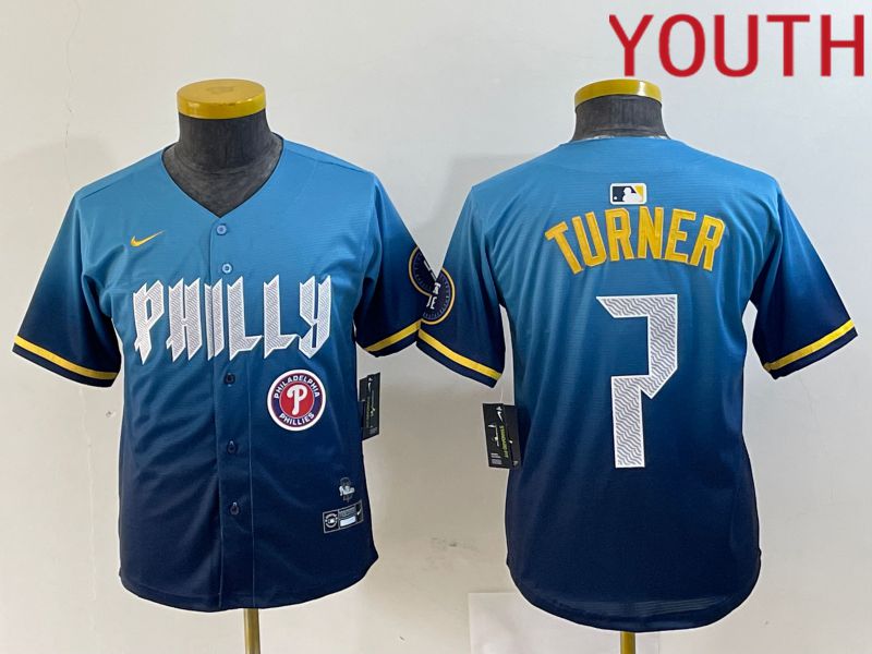 Youth Philadelphia Phillies #7 Turner Blue City Edition Nike 2024 MLB Jersey style 5->youth mlb jersey->Youth Jersey